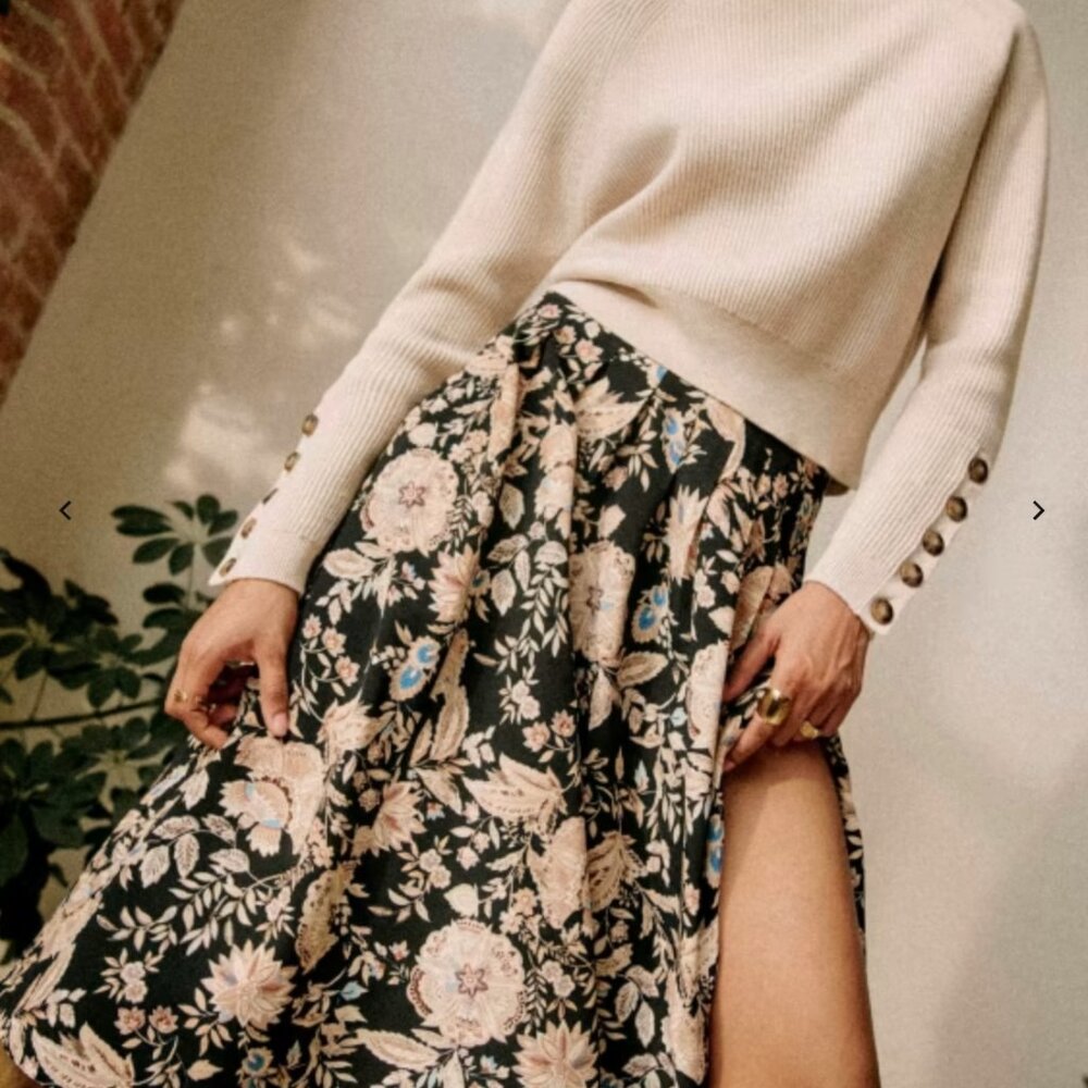Sezane Alicia Skirt US 2 (FR 34) Black and cream floral print